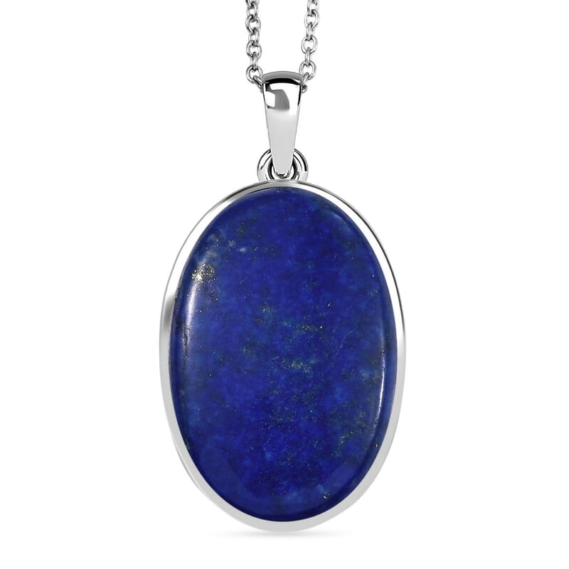 EverTrue Lapis Lazuli 29.00 ctw Pendant in 14K YG and Platinum Over Copper with Stainless Steel Necklace (20 Inches)