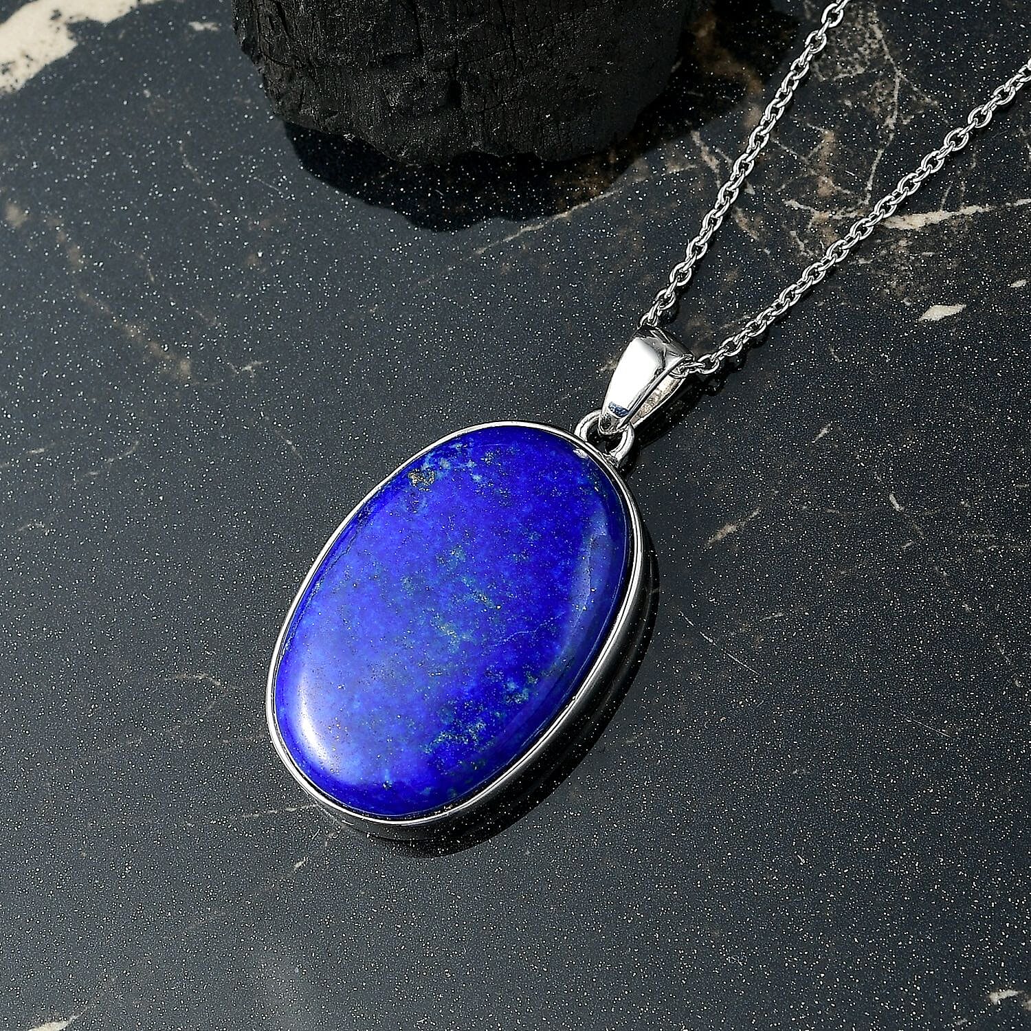 EverTrue Lapis Lazuli 29.00 ctw Pendant in 14K YG and Platinum Over Copper with Stainless Steel Necklace (20 Inches)
