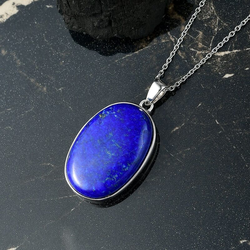EverTrue Lapis Lazuli 29.00 ctw Pendant in 14K YG and Platinum Over Copper with Stainless Steel Necklace (20 Inches)
