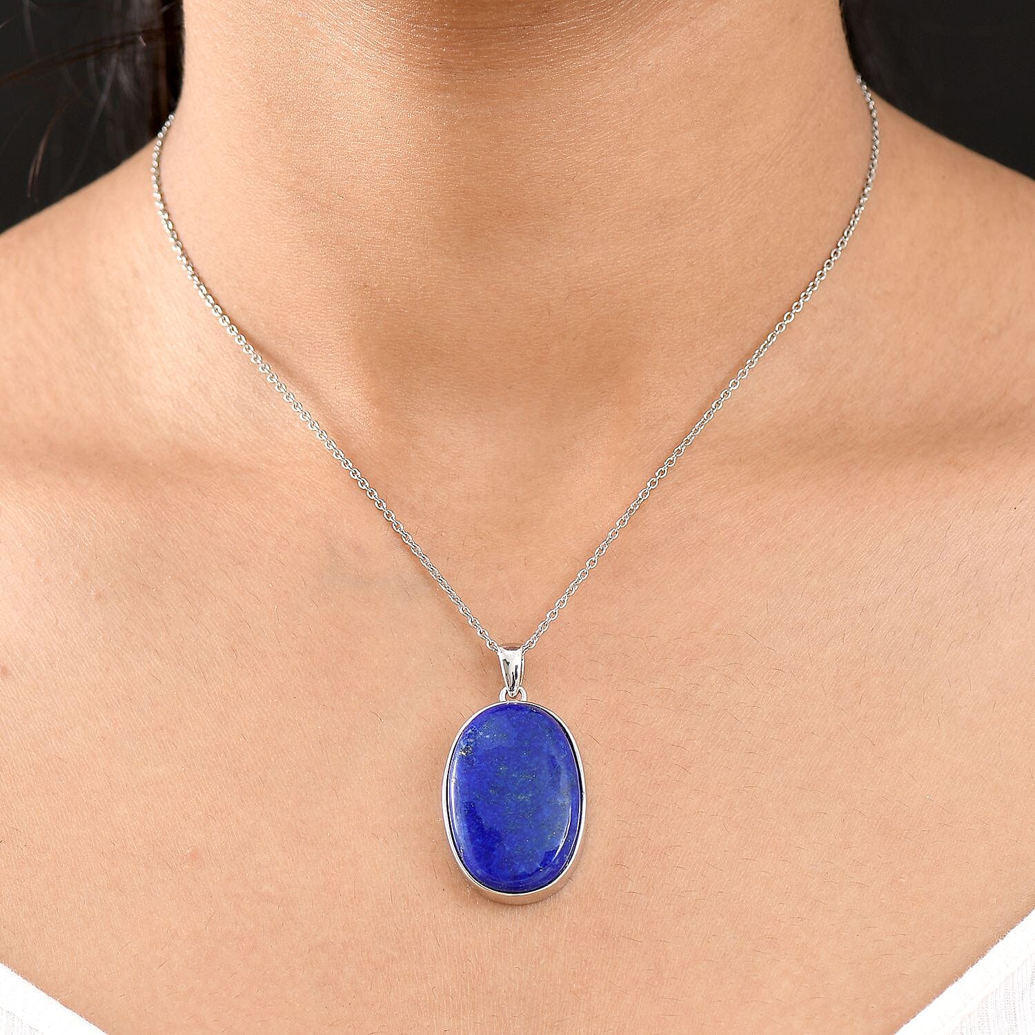 EverTrue Lapis Lazuli 29.00 ctw Pendant in 14K YG and Platinum Over Copper with Stainless Steel Necklace (20 Inches)