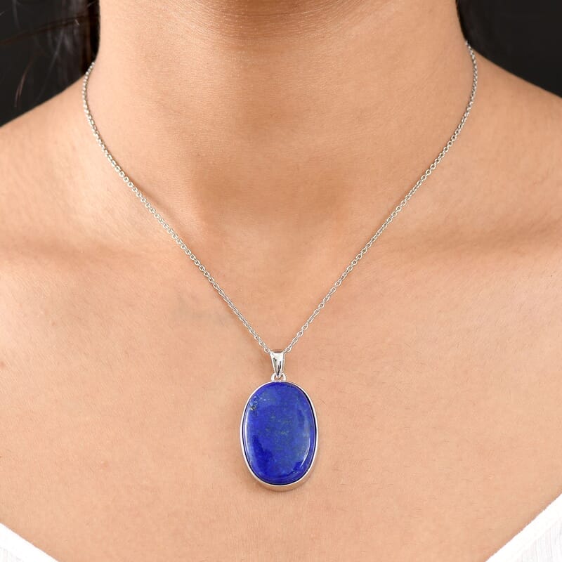 EverTrue Lapis Lazuli 29.00 ctw Pendant in 14K YG and Platinum Over Copper with Stainless Steel Necklace (20 Inches)