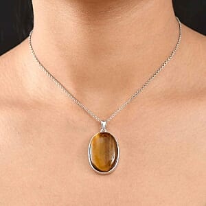 Tigers Eye Pendant 29.00 ctw Necklace in Sterling Silver 20 Inches