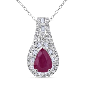 D'Joy Premium Mozambique Ruby, Moissanite Pendant Necklace (20 Inches) in Rhodium Over Sterling Silver 1.83 ctw