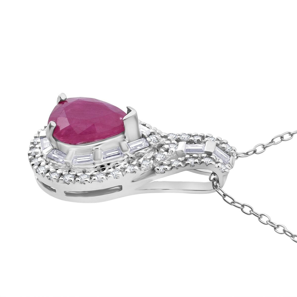 D'Joy Premium Mozambique Ruby, Moissanite Pendant Necklace (20 Inches) in Rhodium Over Sterling Silver 1.83 ctw image number 3