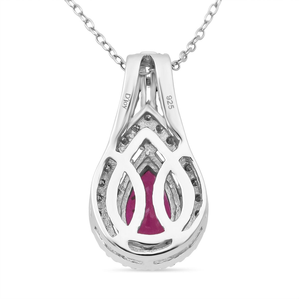 D'Joy Premium Mozambique Ruby, Moissanite Pendant Necklace (20 Inches) in Rhodium Over Sterling Silver 1.83 ctw image number 4