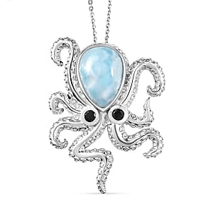 Larimar and Multi Gemstone Pendant 6.27 ctw Necklace in Rhodium Over Sterling Silver 20 Inches