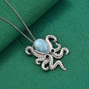 Larimar and Multi Gemstone Pendant 6.27 ctw Necklace in Rhodium Over Sterling Silver 20 Inches