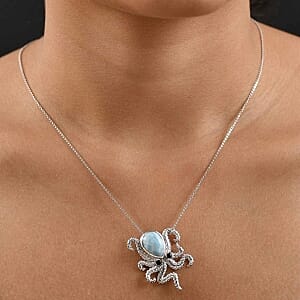 Larimar and Multi Gemstone Pendant 6.27 ctw Necklace in Rhodium Over Sterling Silver 20 Inches