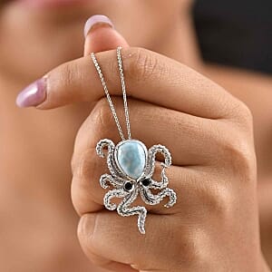 Larimar and Multi Gemstone Pendant 6.27 ctw Necklace in Rhodium Over Sterling Silver 20 Inches