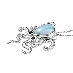 Larimar and Multi Gemstone Pendant 6.27 ctw Necklace in Rhodium Over Sterling Silver 20 Inches