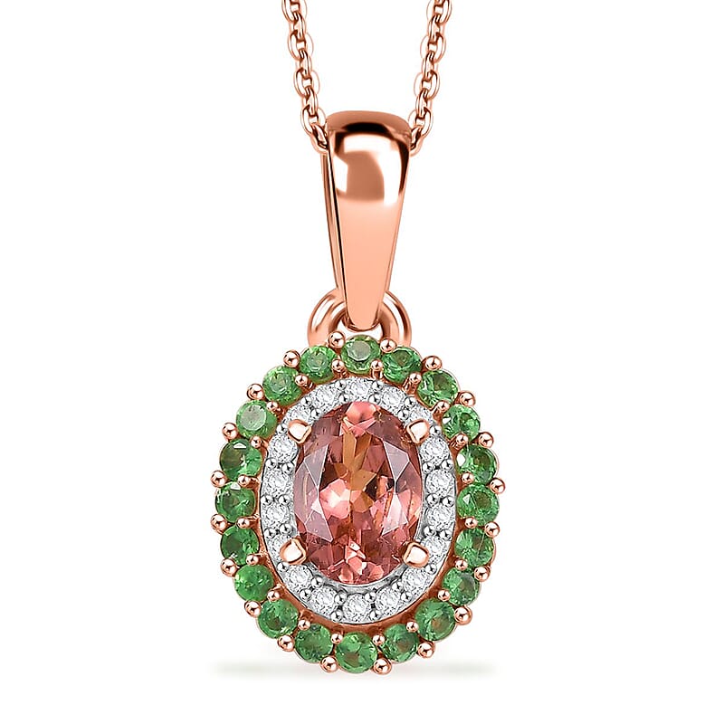 D'Joy Premium Blush Tourmaline and Multi Gemstone 1.00 ctw Floral Glint Pendant Necklace in 18K Vermeil Rose Gold Over Sterling Silver 20 Inches