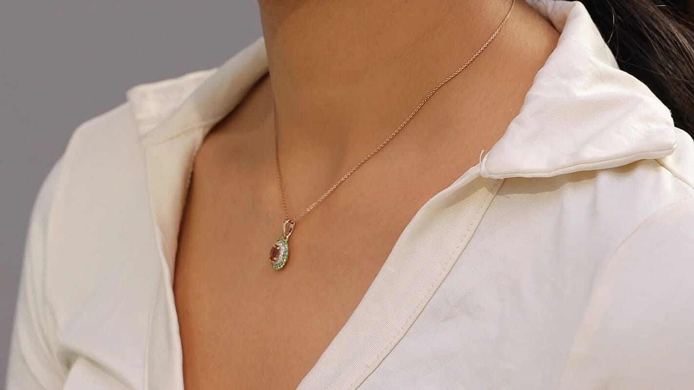 D'Joy Premium Blush Tourmaline and Multi Gemstone 1.00 ctw Floral Glint Pendant Necklace in 18K Vermeil Rose Gold Over Sterling Silver 20 Inches