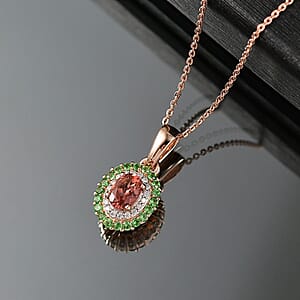 D'Joy Premium Blush Tourmaline and Multi Gemstone 1.00 ctw Floral Glint Pendant Necklace in 18K Vermeil Rose Gold Over Sterling Silver 20 Inches