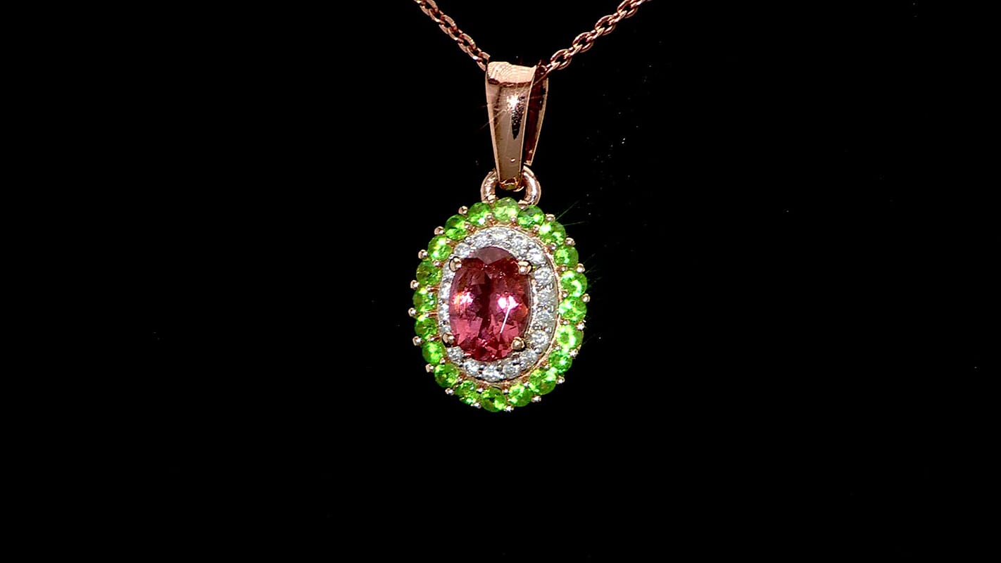 D'Joy Premium Blush Tourmaline and Multi Gemstone 1.00 ctw Floral Glint Pendant Necklace in 18K Vermeil Rose Gold Over Sterling Silver 20 Inches