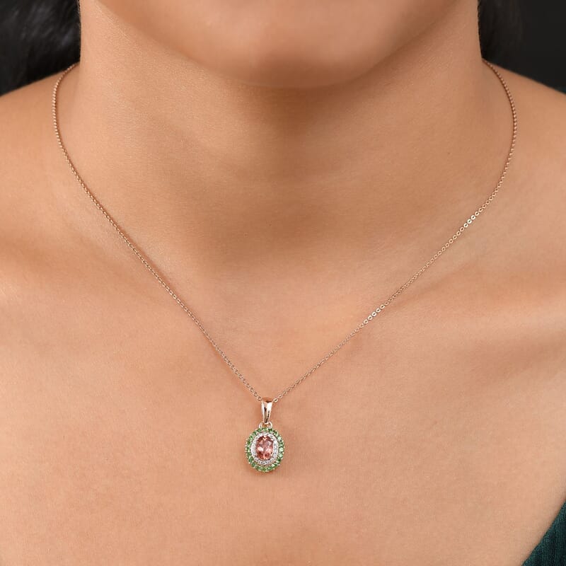 D'Joy Premium Blush Tourmaline and Multi Gemstone 1.00 ctw Floral Glint Pendant Necklace in 18K Vermeil Rose Gold Over Sterling Silver 20 Inches
