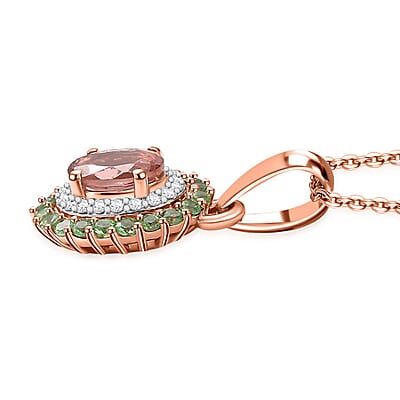 D'Joy Premium Blush Tourmaline and Multi Gemstone 1.00 ctw Floral Glint Pendant Necklace in 18K Vermeil Rose Gold Over Sterling Silver 20 Inches