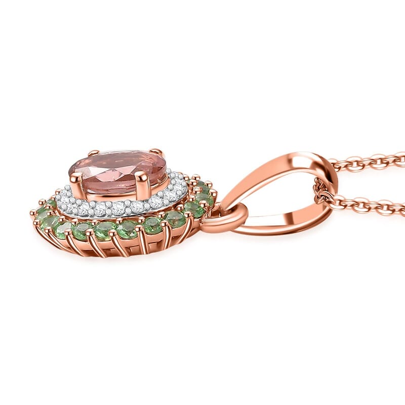 D'Joy Premium Blush Tourmaline and Multi Gemstone 1.00 ctw Floral Glint Pendant Necklace in 18K Vermeil Rose Gold Over Sterling Silver 20 Inches
