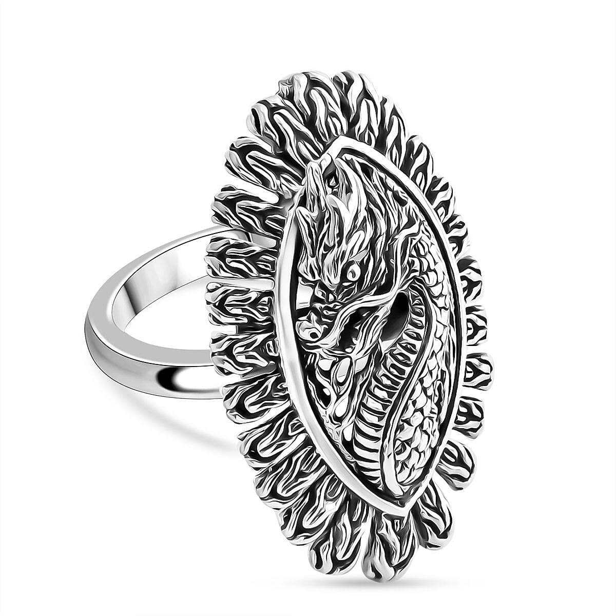 D'Joy Bali Legacy Sterling Silver Dragon Ring (Size 5.0), Earrings and Pendant without Chain 18.45 Grams