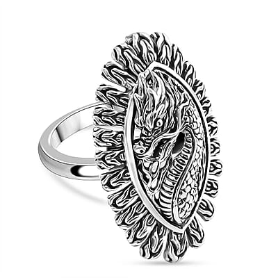 D'Joy Bali Legacy Sterling Silver Dragon Ring (Size 5.0), Earrings and Pendant without Chain 18.45 Grams