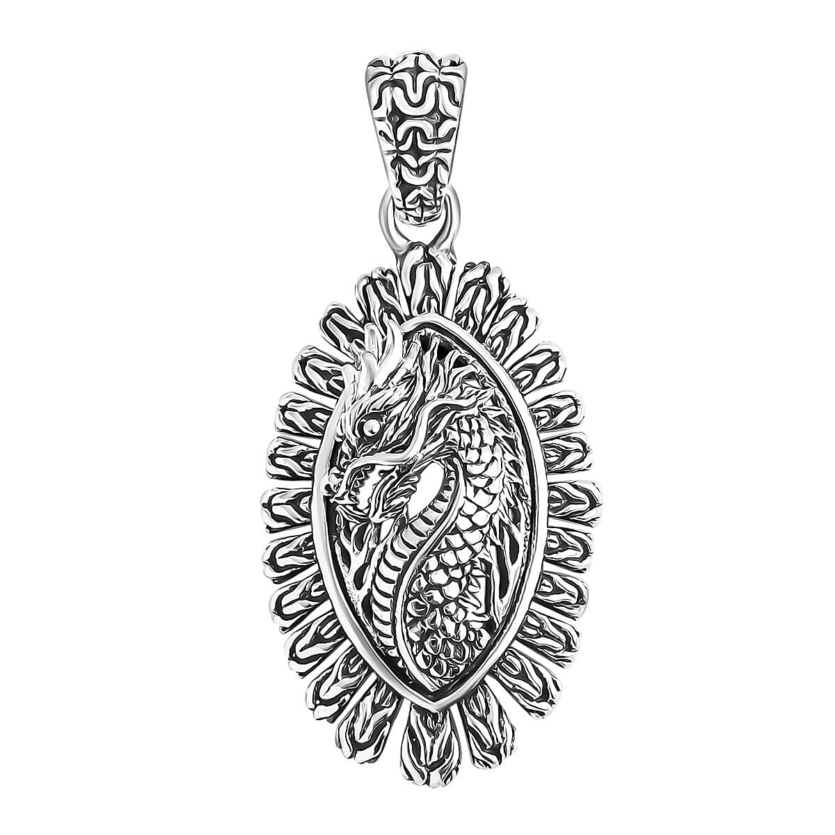 D'Joy Bali Legacy Sterling Silver Dragon Ring (Size 5.0), Earrings and Pendant without Chain 18.45 Grams