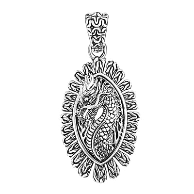 D'Joy Bali Legacy Sterling Silver Dragon Ring (Size 5.0), Earrings and Pendant without Chain 18.45 Grams