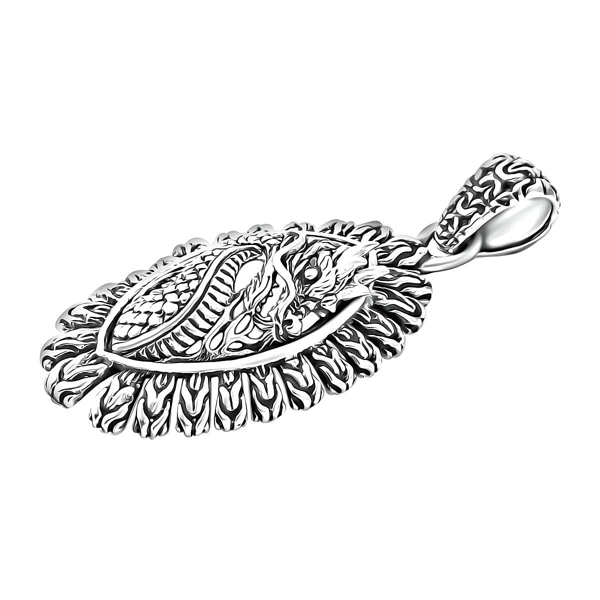 D'Joy Bali Legacy Sterling Silver Dragon Ring (Size 5.0), Earrings and Pendant without Chain 18.45 Grams