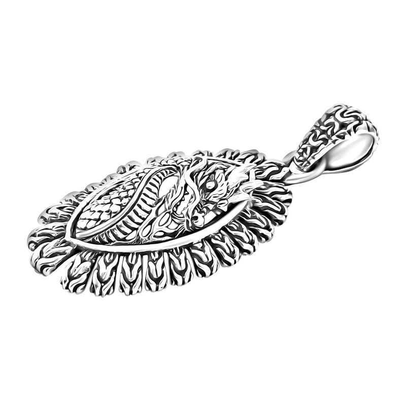 D'Joy Bali Legacy Sterling Silver Dragon Ring (Size 5.0), Earrings and Pendant without Chain 18.45 Grams