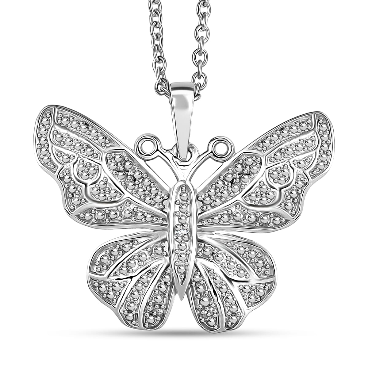 EverTrue Diamond Accent Butterfly Pendant in Platinum Bond with Stainless Steel Necklace 20 Inches image number 0