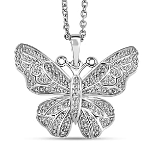 EverTrue Diamond Accent Butterfly Pendant in Platinum Bond with Stainless Steel Necklace 20 Inches