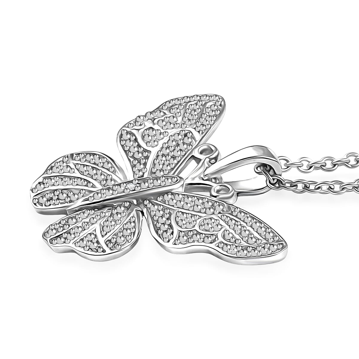 EverTrue Diamond Accent Butterfly Pendant in Platinum Bond with Stainless Steel Necklace 20 Inches image number 3