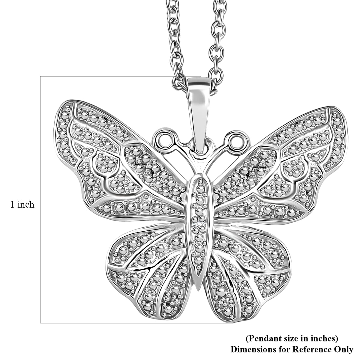 EverTrue Diamond Accent Butterfly Pendant in Platinum Bond with Stainless Steel Necklace 20 Inches image number 6