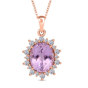 AAA Martha Rocha Kunzite and Luxuriant Lab Grown G-H SI 6.75 ctw Blush & Bloom Pendant Necklace in 10K Rose Gold 18 Inches