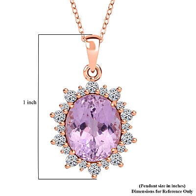 AAA Martha Rocha Kunzite and Luxuriant Lab Grown G-H SI 6.75 ctw Blush & Bloom Pendant Necklace in 10K Rose Gold 18 Inches