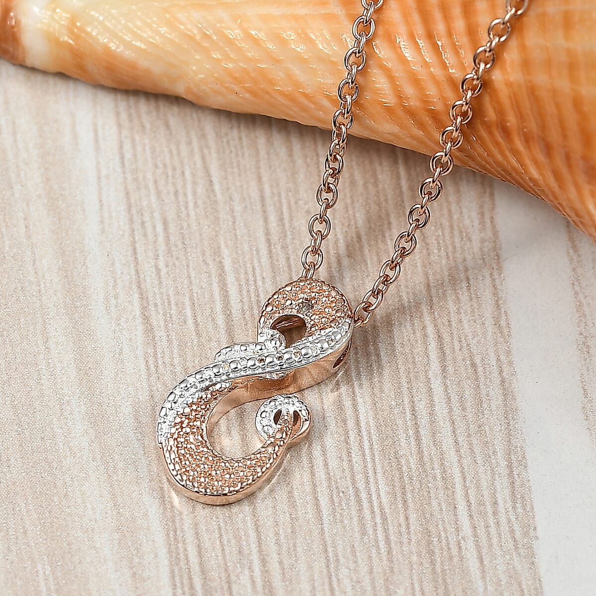 EverTrue Natural Champagne Diamond Accent Infinity Pendant in 18K RG Plated and Platinum Bond with Stainless Steel Necklace (20 Inches) image number 1