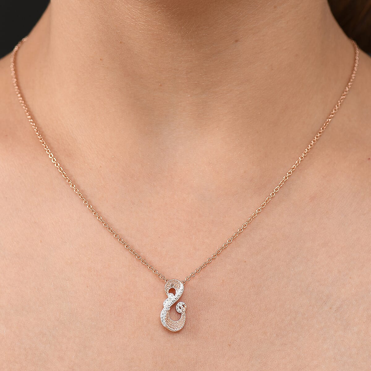 EverTrue Natural Champagne Diamond Accent Infinity Pendant in 18K RG Plated and Platinum Bond with Stainless Steel Necklace (20 Inches) image number 2