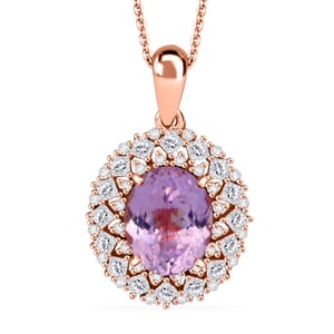 D'Joy Premium Martha Rocha Kunzite and Moissanite 5.90 ctw Pendant Necklace in 18K Vermeil Rose Gold Over Sterling Silver 20 Inches