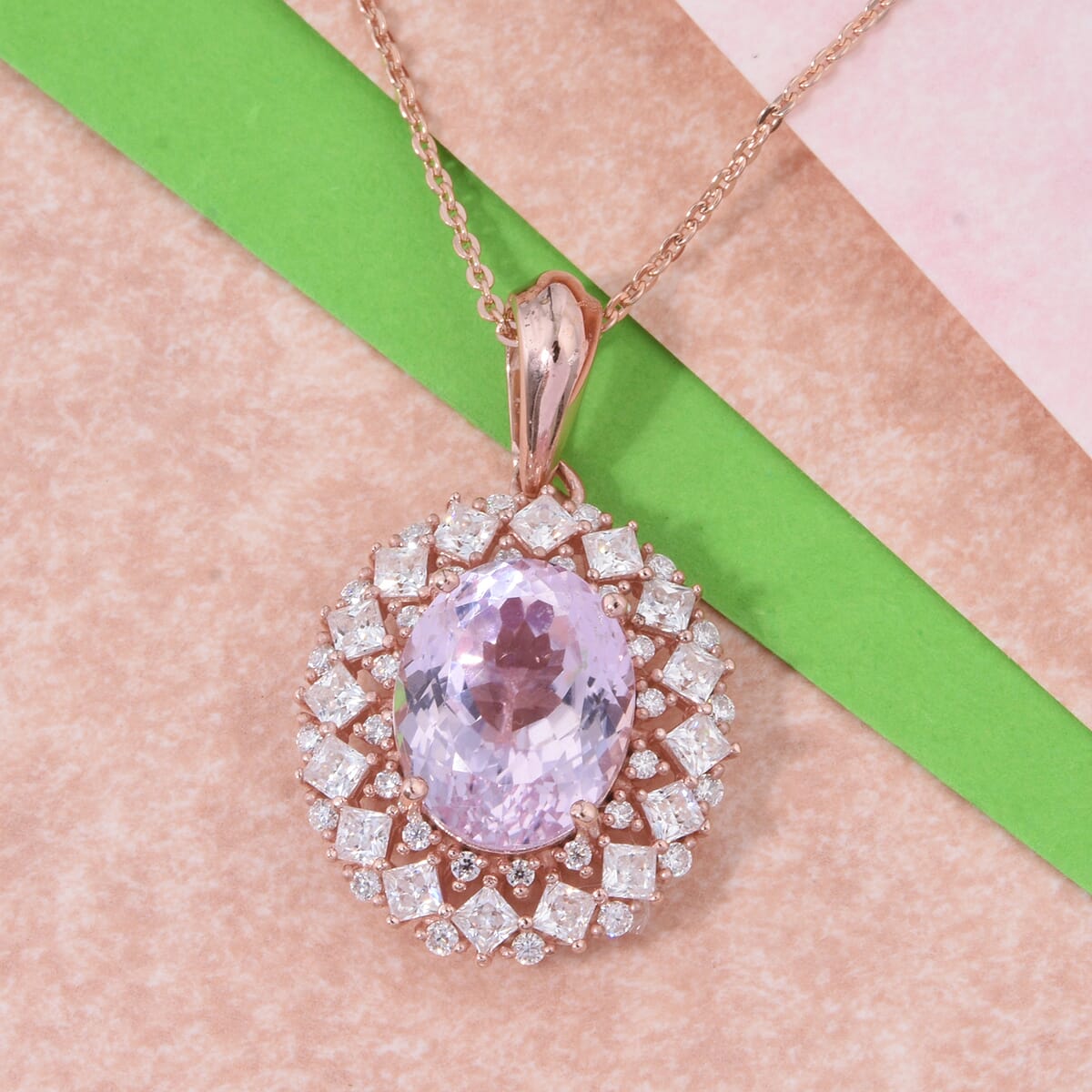 D'Joy Premium Martha Rocha Kunzite and Moissanite 5.90 ctw Pendant Necklace in 18K Vermeil Rose Gold Over Sterling Silver 20 Inches image number 1