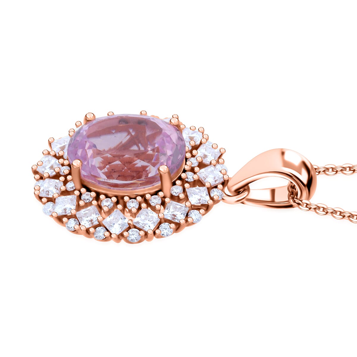 D'Joy Premium Martha Rocha Kunzite and Moissanite 5.90 ctw Pendant Necklace in 18K Vermeil Rose Gold Over Sterling Silver 20 Inches image number 3