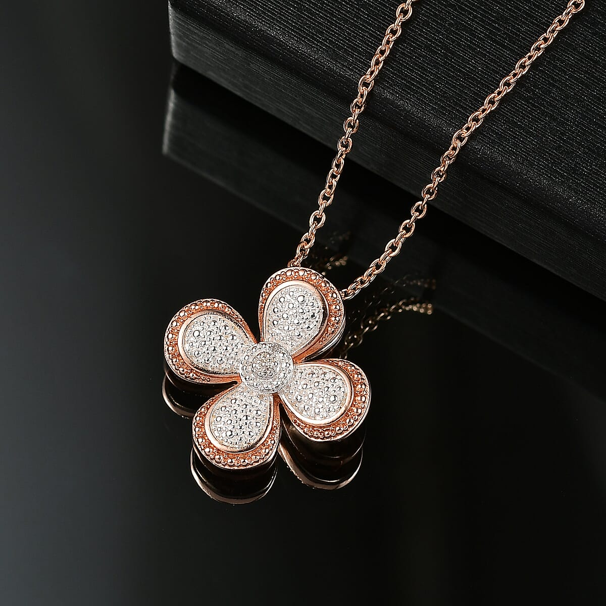 EverTrue White Diamond Accent Pendant in 18K RG Plated and Platinum Bond with Stainless Steel Necklace (20 Inches) image number 1