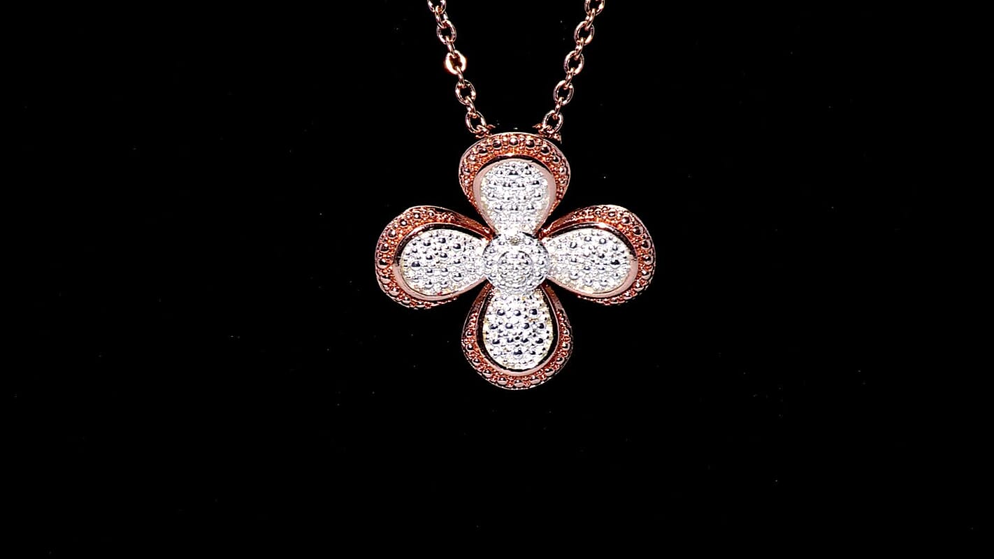 EverTrue White Diamond Accent Pendant in 18K RG Plated and Platinum Bond with Stainless Steel Necklace (20 Inches)