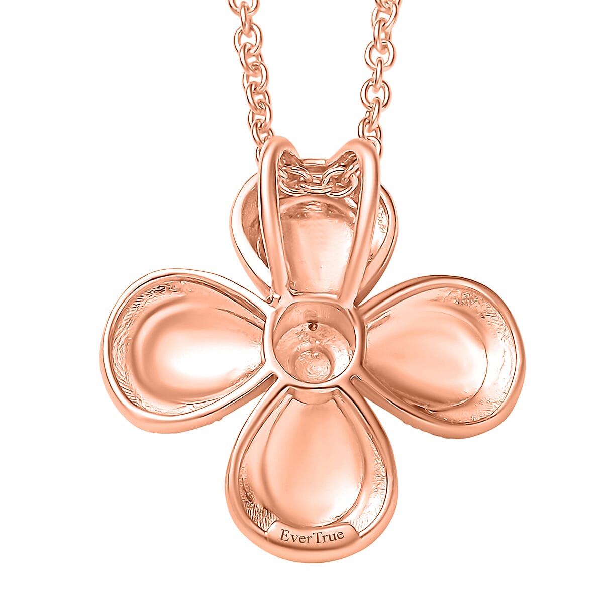 EverTrue White Diamond Accent Pendant in 18K RG Plated and Platinum Bond with Stainless Steel Necklace (20 Inches) image number 4