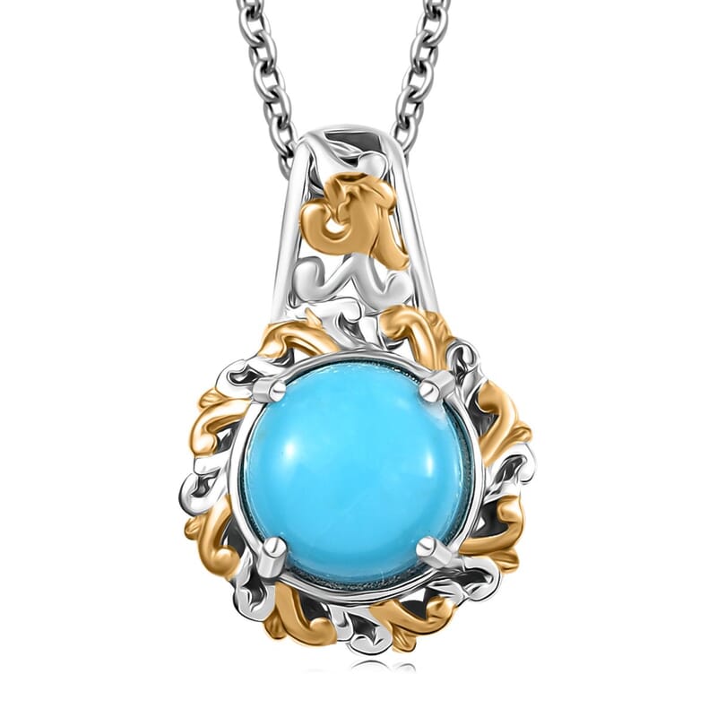 EverTrue Sleeping Beauty Turquoise 1.80 ctw Regal Oasis Pendant in 18K YG Plated and Platinum Bond with Stainless Steel Necklace 20 Inches
