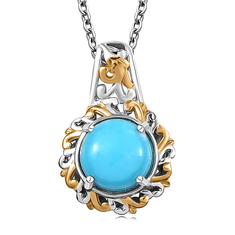 EverTrue Sleeping Beauty Turquoise 1.80 ctw Regal Oasis Pendant in 18K YG Plated and Platinum Bond with Stainless Steel Necklace 20 Inches