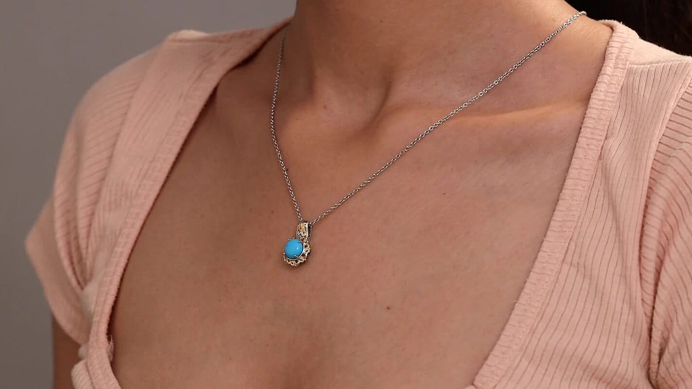 EverTrue Sleeping Beauty Turquoise 1.80 ctw Regal Oasis Pendant in 18K YG Plated and Platinum Bond with Stainless Steel Necklace 20 Inches
