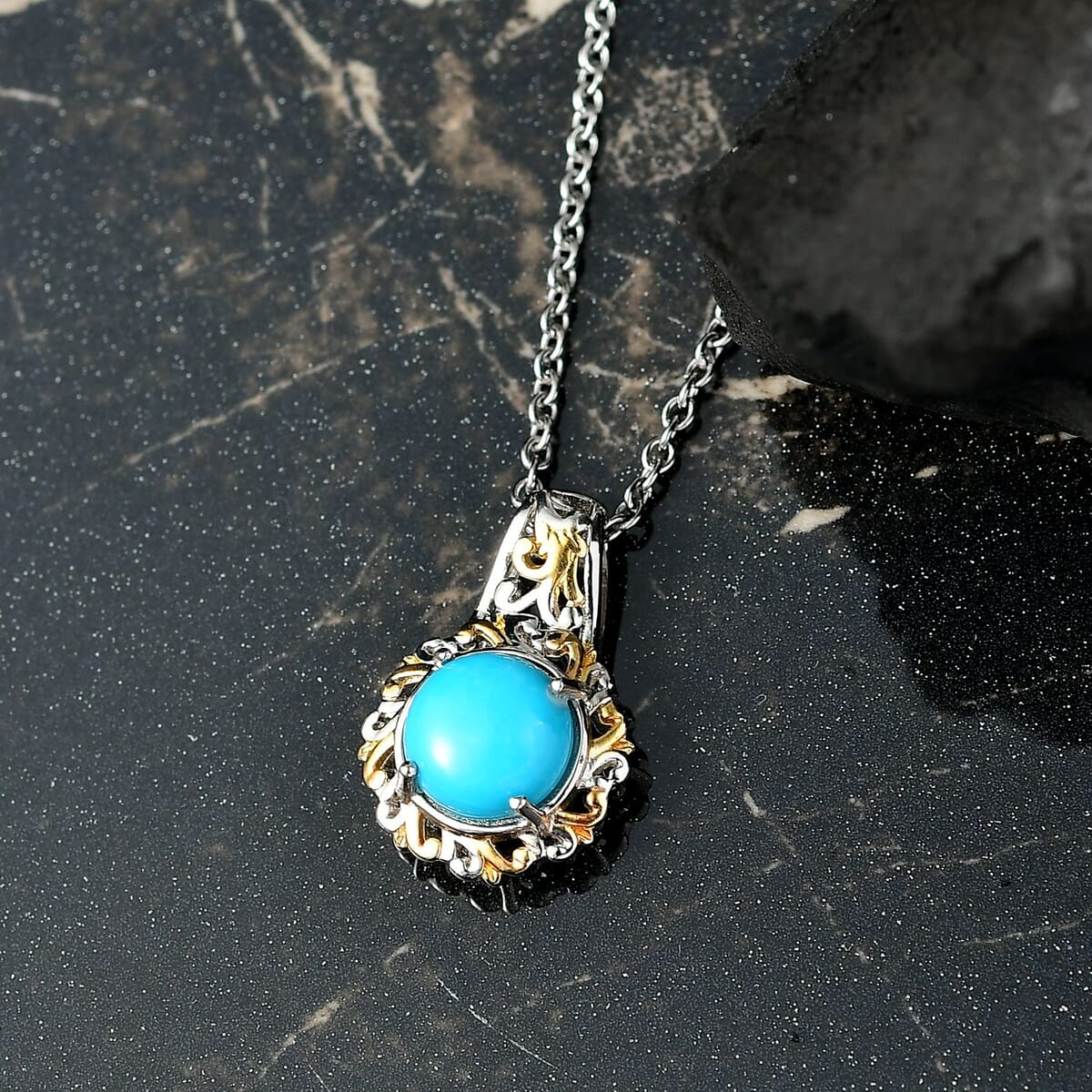 EverTrue Sleeping Beauty Turquoise 1.80 ctw Pendant in 18K YG Plated and Platinum Bond with Stainless Steel Necklace 20 Inches image number 1