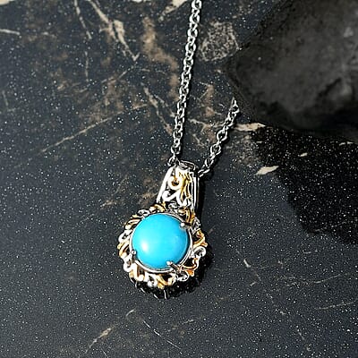 EverTrue Sleeping Beauty Turquoise 1.80 ctw Regal Oasis Pendant in 18K YG Plated and Platinum Bond with Stainless Steel Necklace 20 Inches