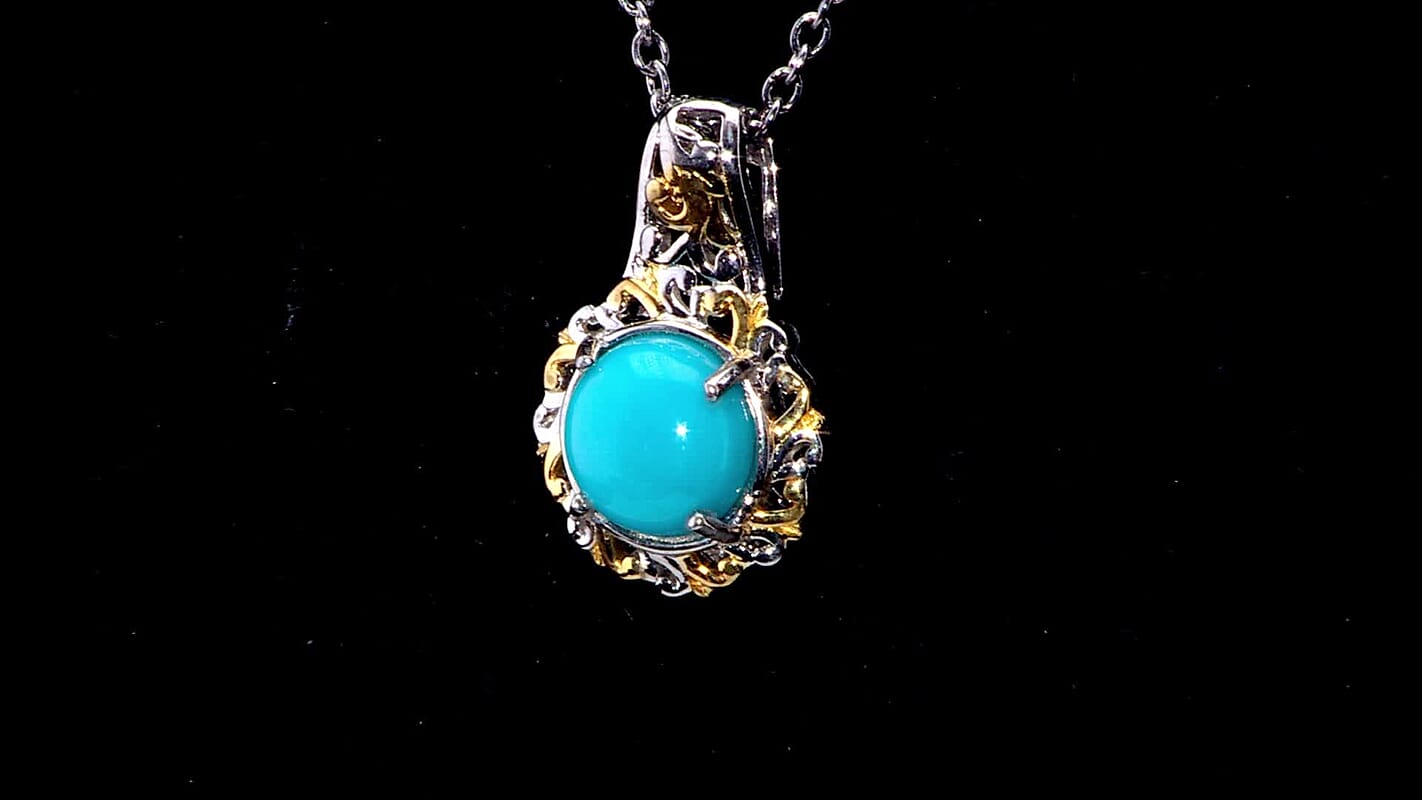 EverTrue Sleeping Beauty Turquoise 1.80 ctw Regal Oasis Pendant in 18K YG Plated and Platinum Bond with Stainless Steel Necklace 20 Inches