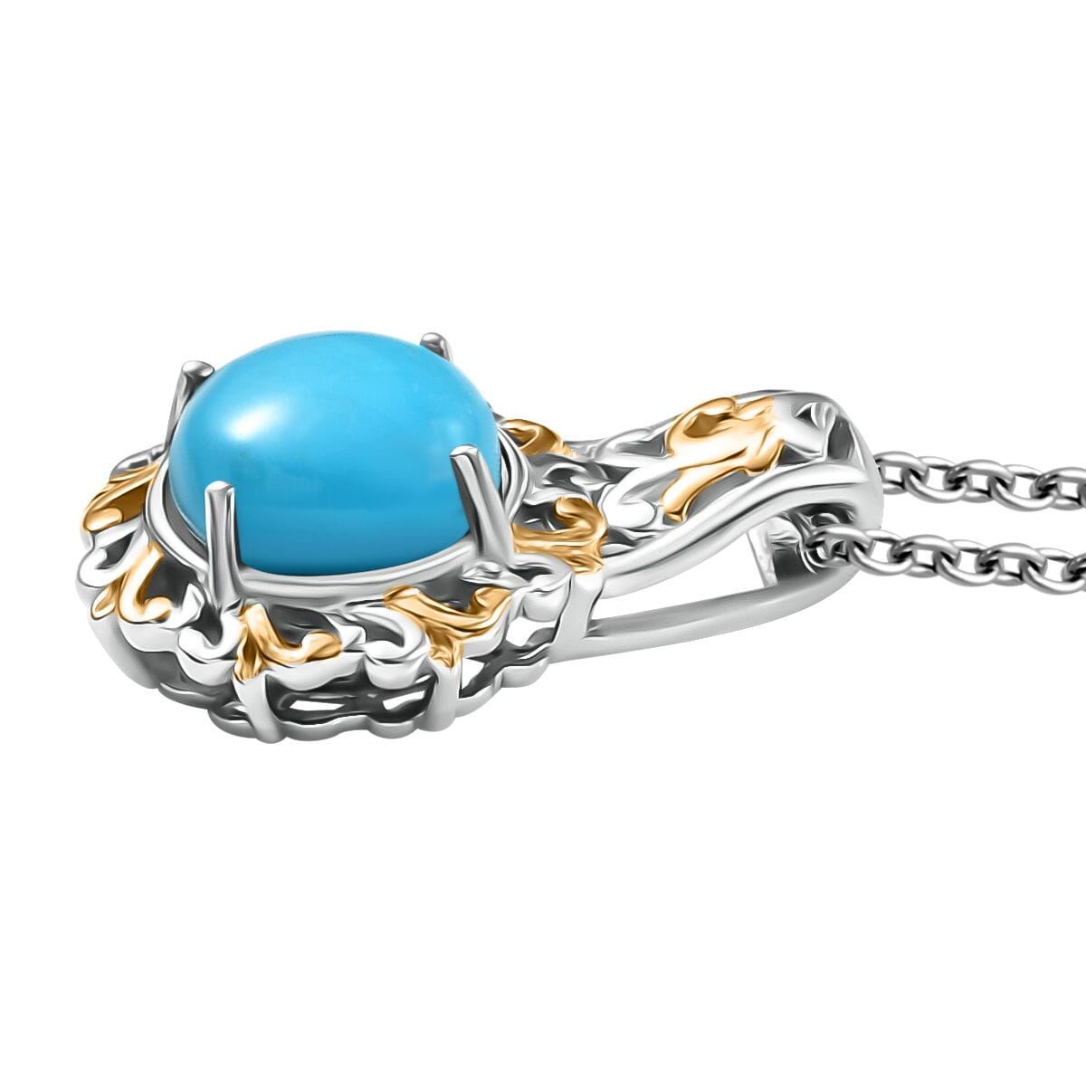 EverTrue Sleeping Beauty Turquoise 1.80 ctw Pendant in 18K YG Plated and Platinum Bond with Stainless Steel Necklace 20 Inches image number 3