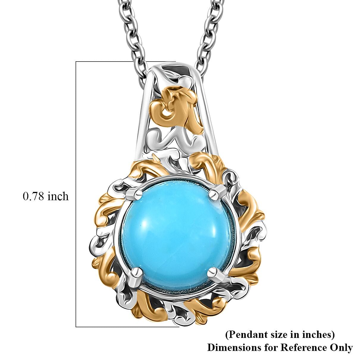 EverTrue Sleeping Beauty Turquoise 1.80 ctw Regal Oasis Pendant in 18K YG Plated and Platinum Bond with Stainless Steel Necklace 20 Inches