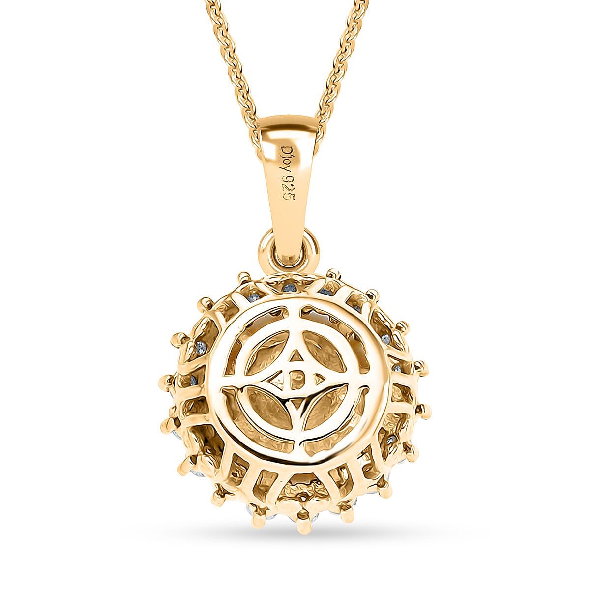 D'Joy South Sea Golden Pearl and Moissanite 0.55 ctw Sunburst Pendant Necklace in 18K Vermeil Yellow Gold Over Sterling Silver 20 Inches